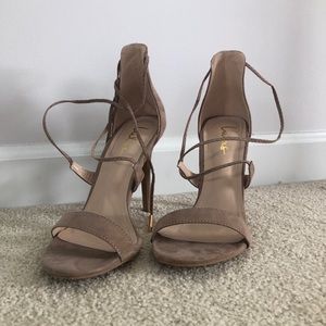 Lulu’s Aimee Taupe Suede Lace-Up Heels